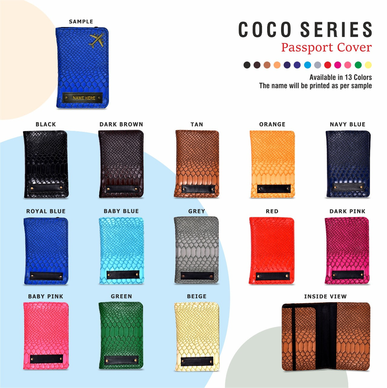 Personalized Coco Series Passport Cover with Name Embossing | Textured PU Leather Passport Holder