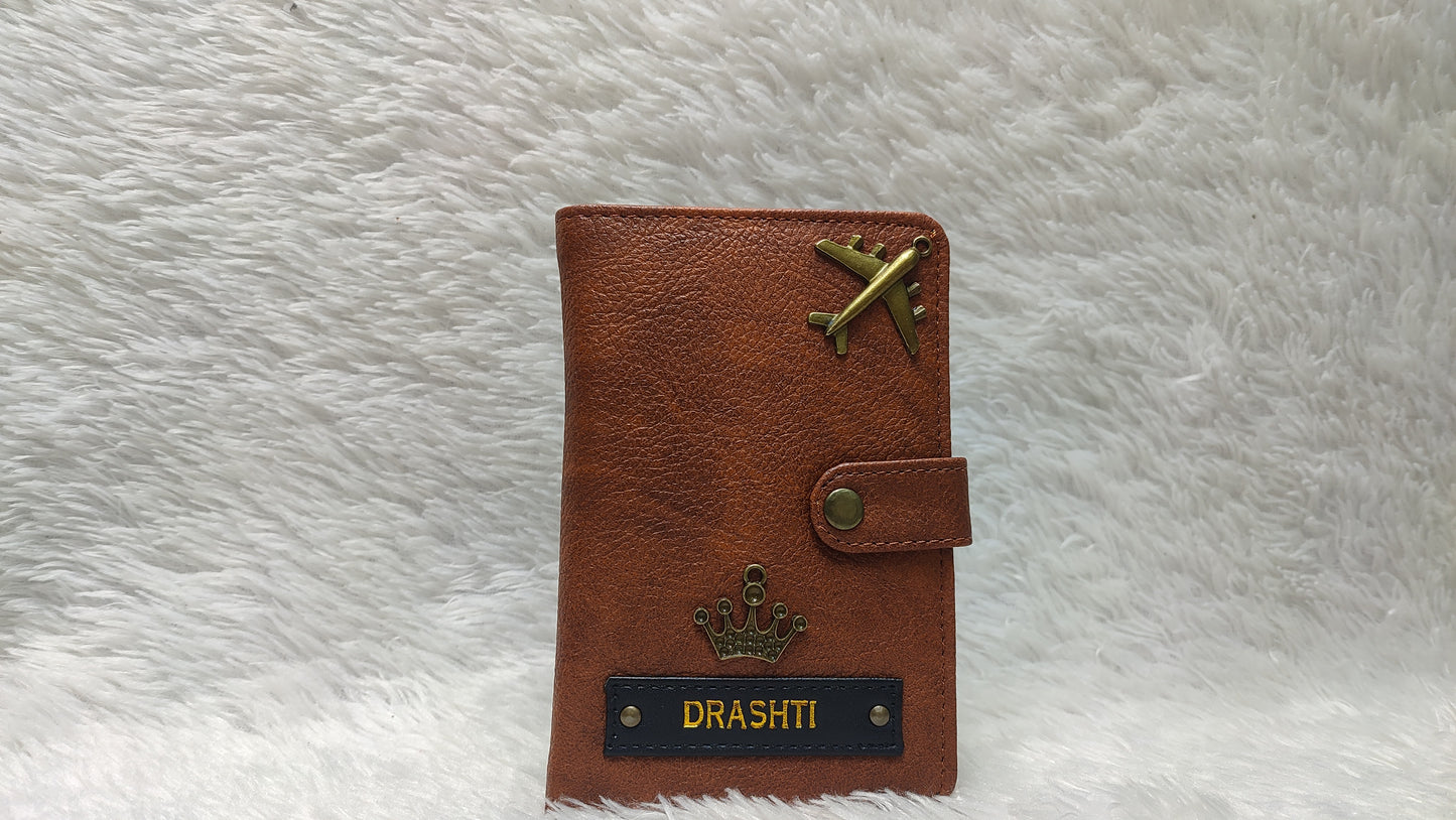 Personalized Button Series Passport Cover with Name Embossing & 2 Charms Included | PU Leather Travel Passport Holder