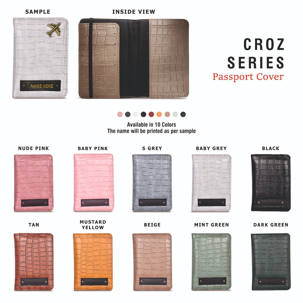 Personalized Croz Series Passport Cover with Name Embossing & | Croco Texture PU Leather Passport Holder