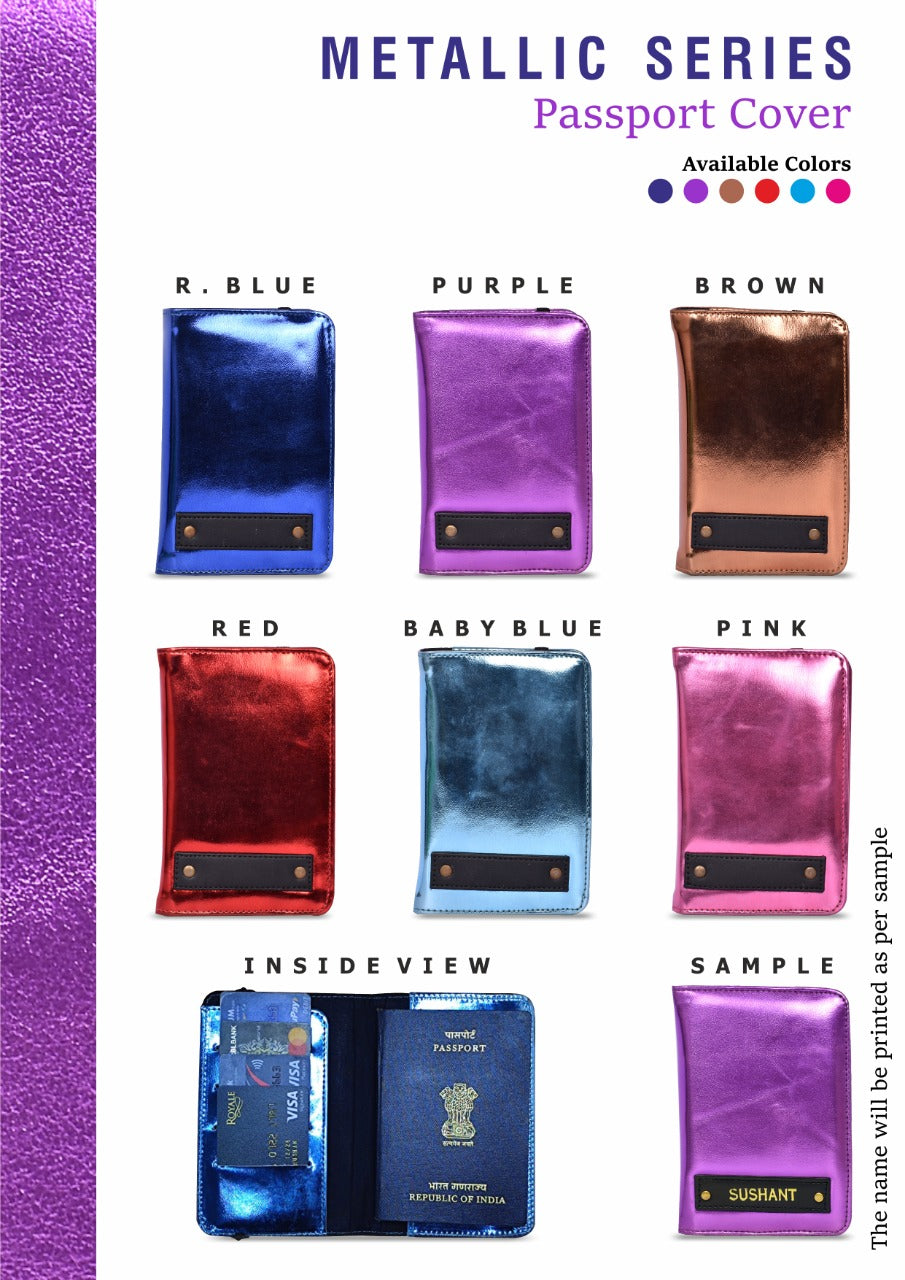 Personalized Metallic Series Passport Cover with Name Embossing | Glossy Metallic Travel Passport Holder
