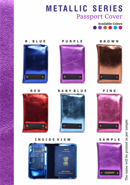 Personalized Metallic Series Passport Cover with Name Embossing | Glossy Metallic Travel Passport Holder