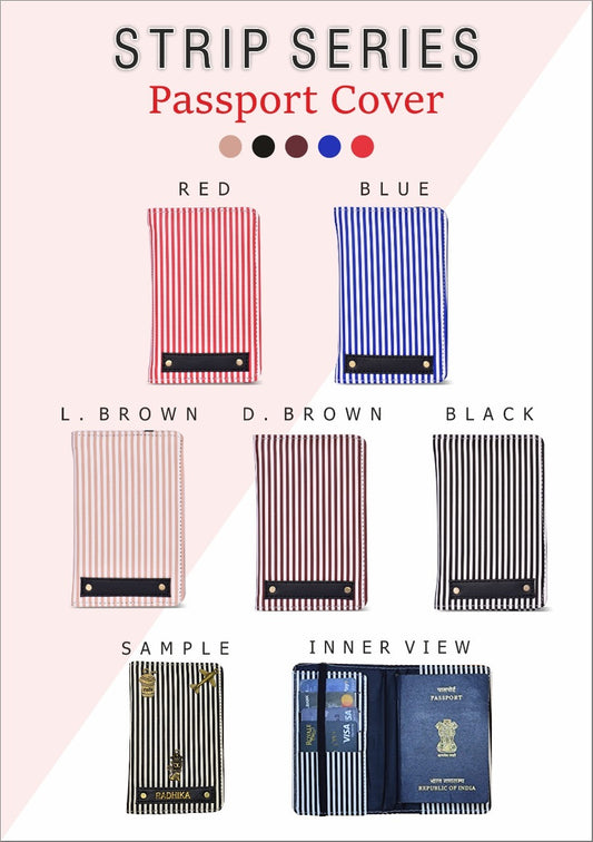Personalized Strip Series Passport Cover with Name Embossing | Stripe Print Travel Passport Holder