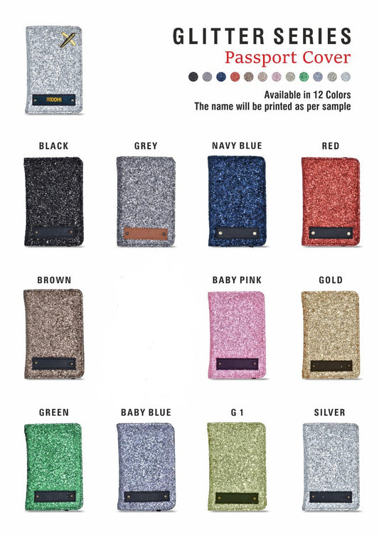 Personalized Glitter Series Passport Cover with Name Embossing | Sparkle Travel Passport Holder for Women & Girls